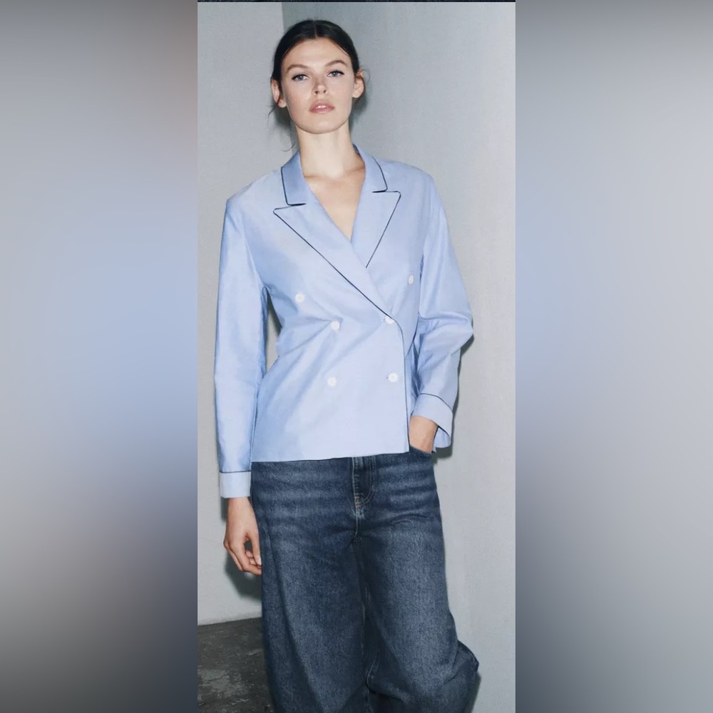 Zara Collection Contrast Piping Wrap Shirt | NWT - Picture 2 of 12